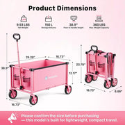 Collapsible Utility Cart with Wheels, 150L Lightweight Foldable, Portable Rolling Wagon for Garden, Shopping, Sports, Camping, Transport - Hombetta