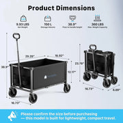 Collapsible Utility Cart with Wheels, 150L Lightweight Foldable, Portable Rolling Wagon for Garden, Shopping, Sports, Camping, Transport - Hombetta