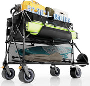 Double Decker 650LBS Heavy Duty Folding Wagon,400L All-Terrain Utility Cart with Brakes for Beach, Camping & Shopping - Hombetta