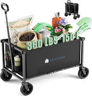 Collapsible Utility Cart with Wheels, 150L Lightweight Foldable, Portable Rolling Wagon for Garden, Shopping, Sports, Camping, Transport - Hombetta