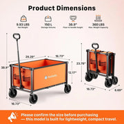 Collapsible Utility Cart with Wheels, 150L Lightweight Foldable, Portable Rolling Wagon for Garden, Shopping, Sports, Camping, Transport - Hombetta