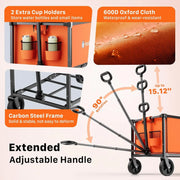 Collapsible Utility Cart with Wheels, 150L Lightweight Foldable, Portable Rolling Wagon for Garden, Shopping, Sports, Camping, Transport - Hombetta