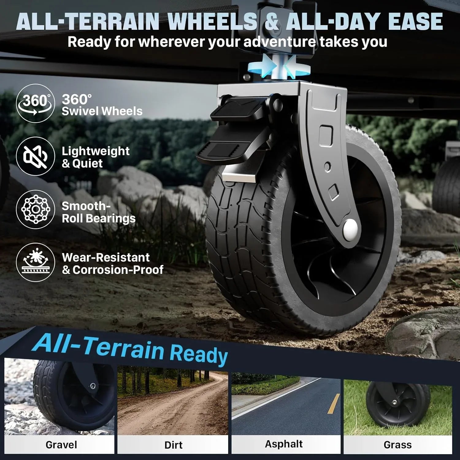 Extra-Large Folding Utility Wagon Cart, 350L Capacity, 560LBS Heavy Duty with Brakes, All-Terrain Wheels, for Camping, Beach, Travel, Festival - Hombetta